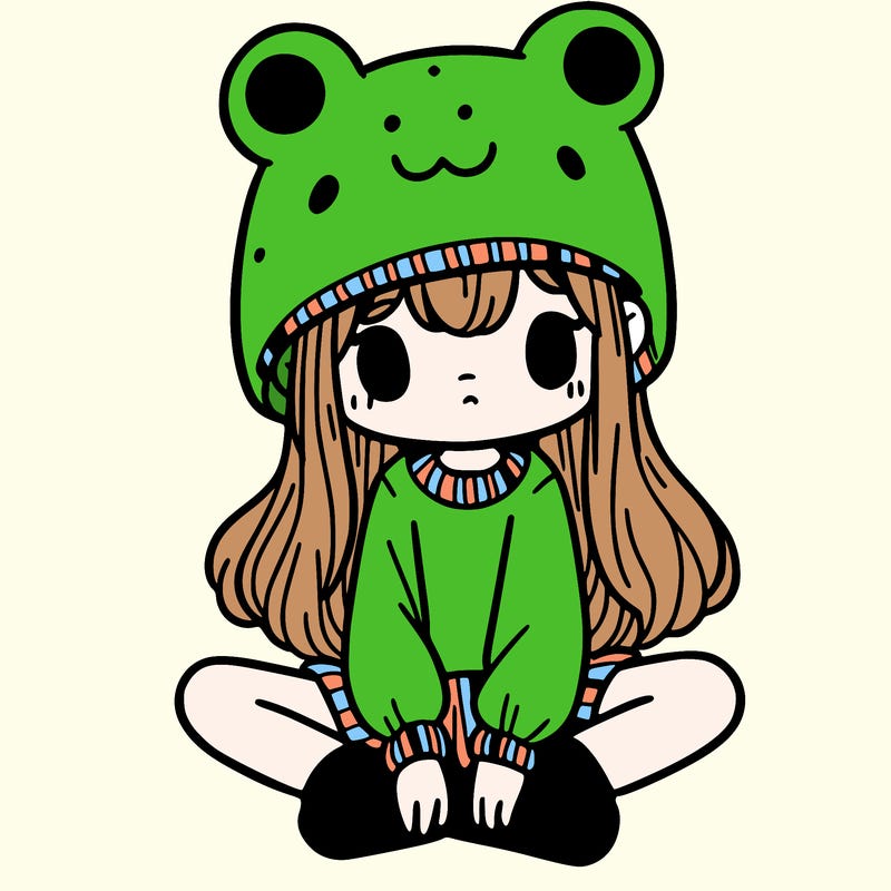 a girl wearing a frog hat and some frog socks