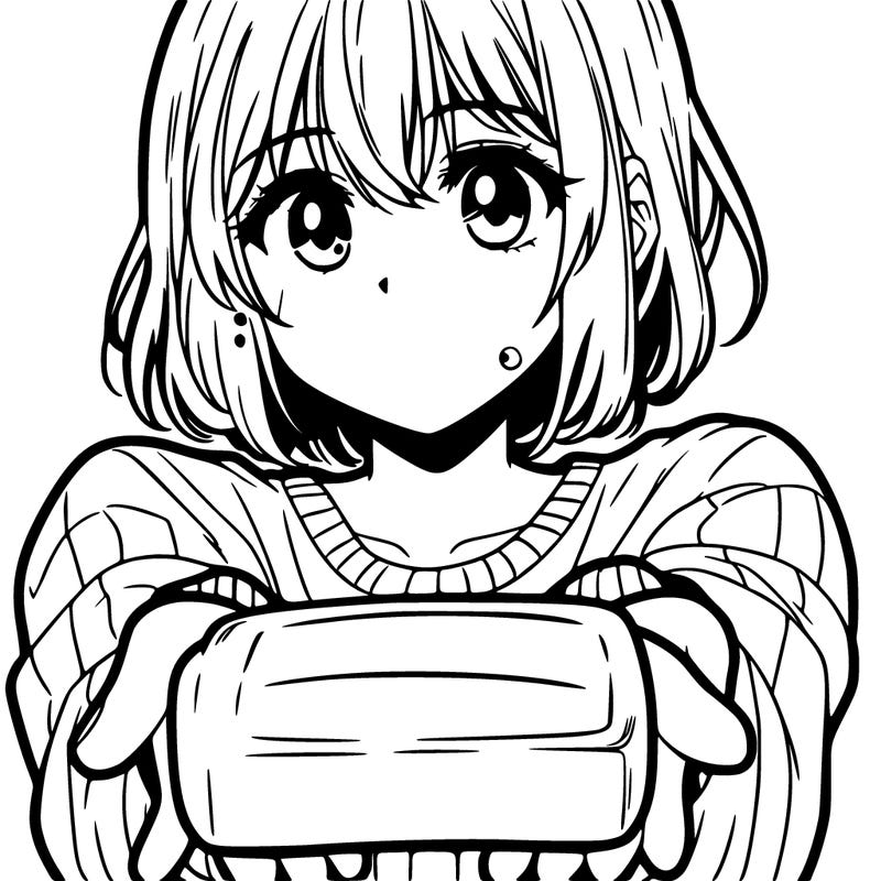 one manga girl holding a bar of soap