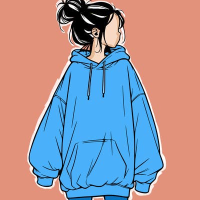 realistic girl with a oversized sweatshirt on and a bun