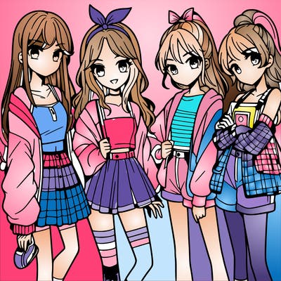 teen manga girls group of 4