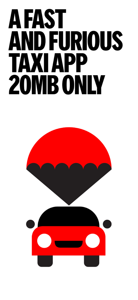 Gráfico promocional de Yango Lite con un coche y un paracaídas y texto resaltando el pequeño tamaño de la aplicación de 20 MB