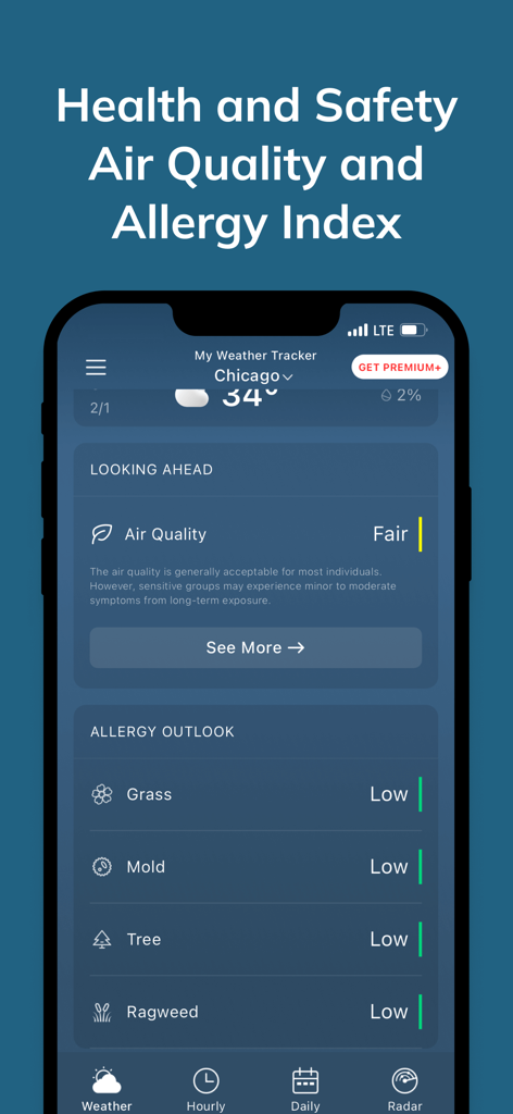 My Weather Tracker & Alerts - Air quality and allergy index tracker on the My Weather Tracker app