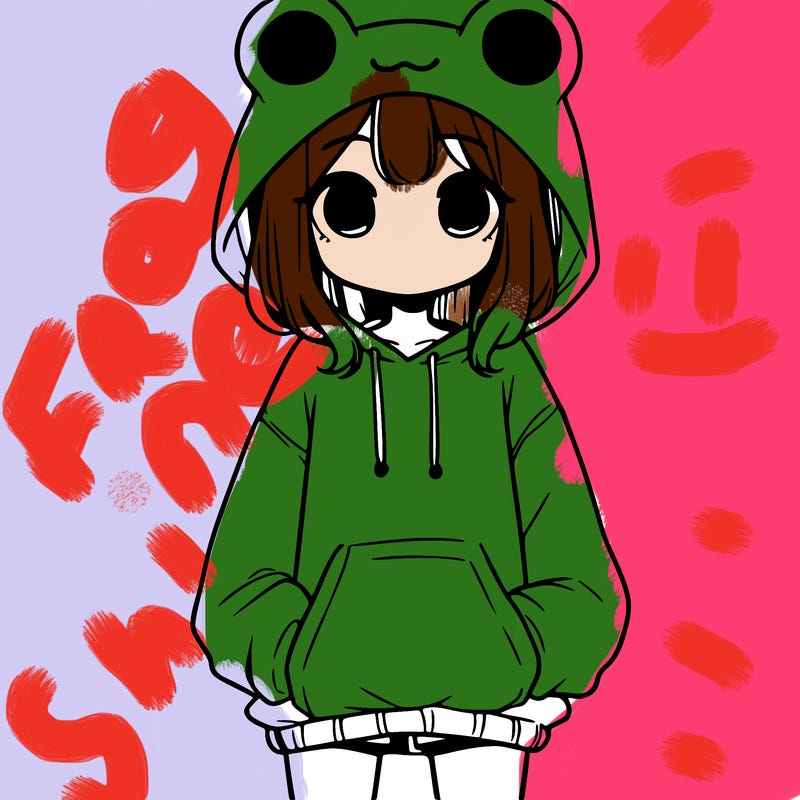 girl with baggy sweatshirt and frog hood
