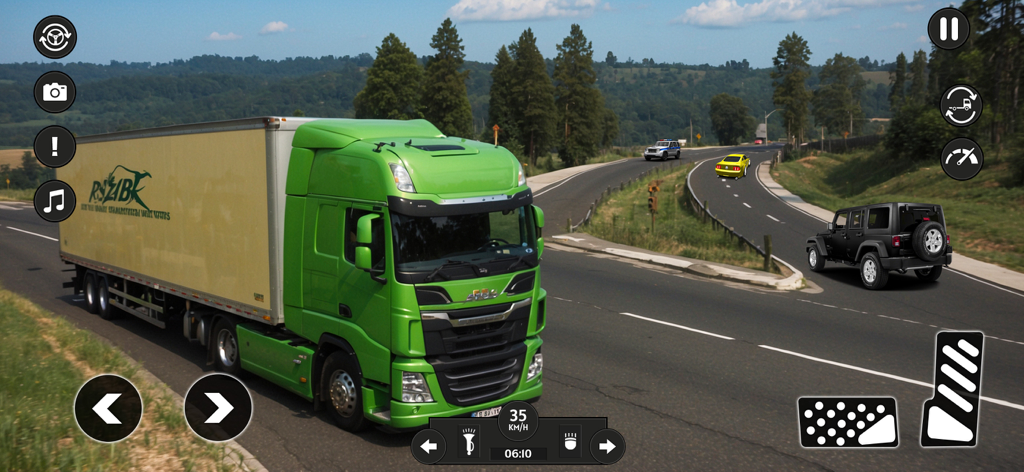 Truck Driving Simulator 2024 - A green semi truck driving on a highway in Truck Driving Simulator 2024