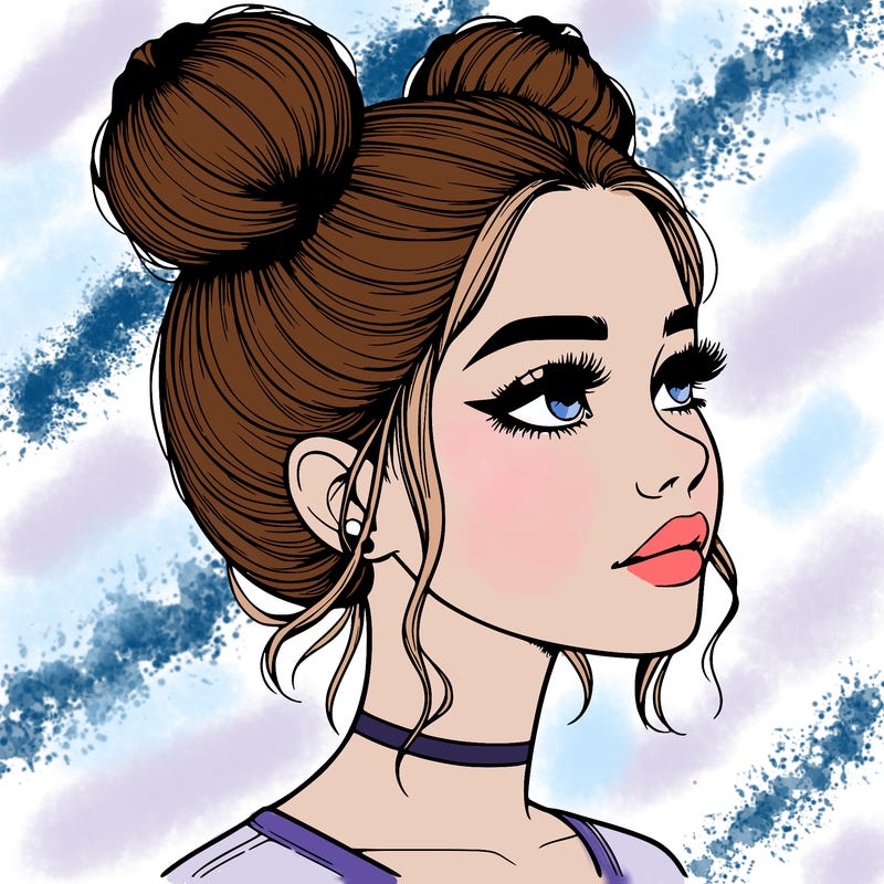 realistic girl with buns on the top of her head