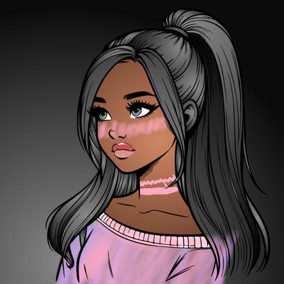 realistic girl with a high ponytail