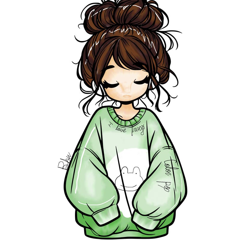 girl with baggy sweatshirt and messy bun