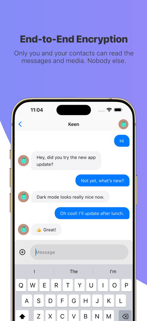 Interface do aplicativo XChat demonstrando chat criptografado de ponta a ponta entre dois usuários