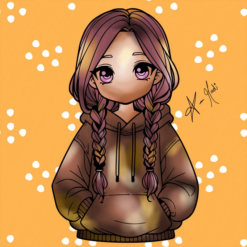 a realistic girl with a oversized hoodie and she has braids