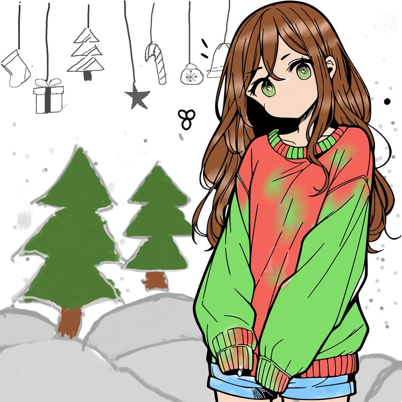 manga teen girl  in a sweater and baggy pants