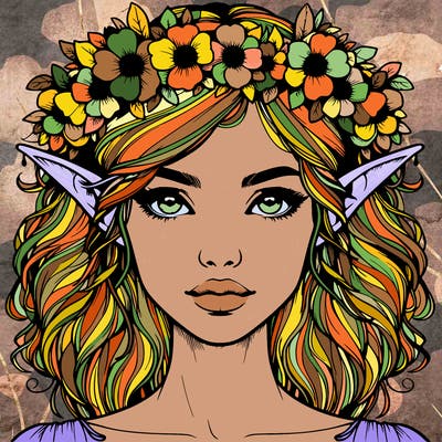 realistic female elf with flower crown