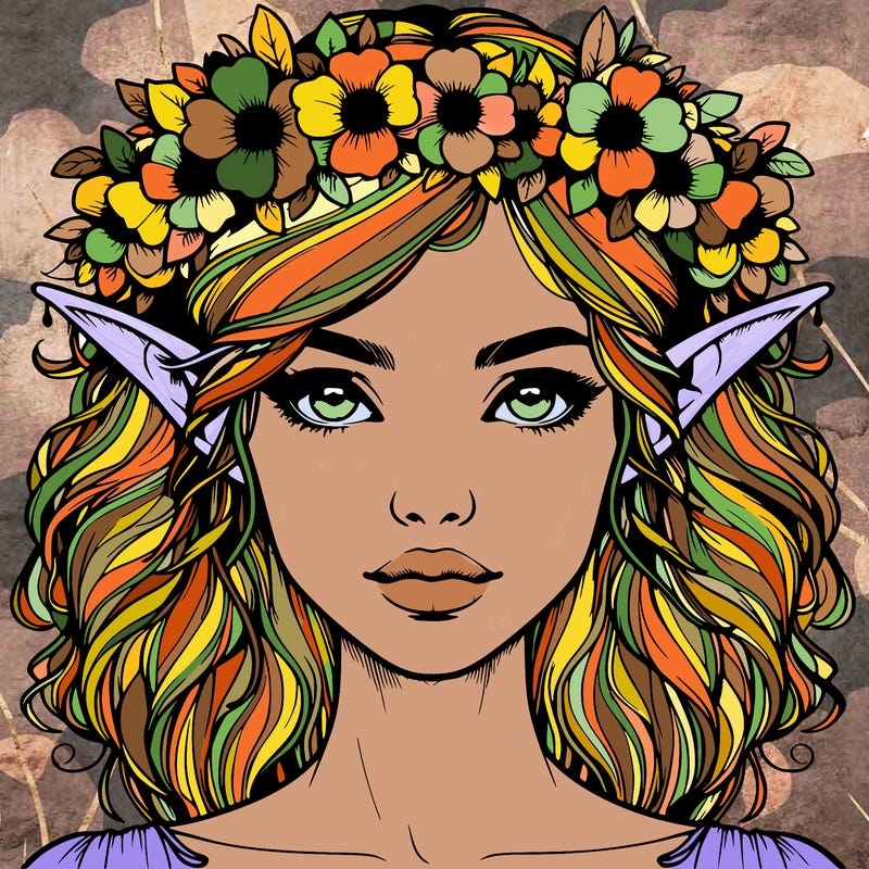 realistic female elf with flower crown