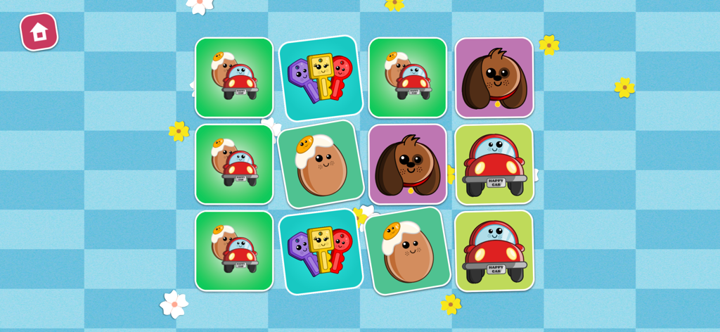 Memory Game - 2-4 year olds - Educational memory matching game for toddlers featuring colorful cartoon cards