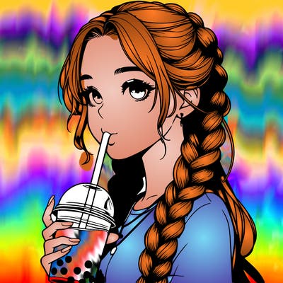 realistic girl with braided hair drinking boba