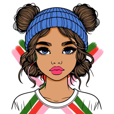 realistic girl with buns in her hair with a beanie on