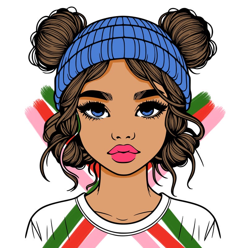 realistic girl with buns in her hair with a beanie on