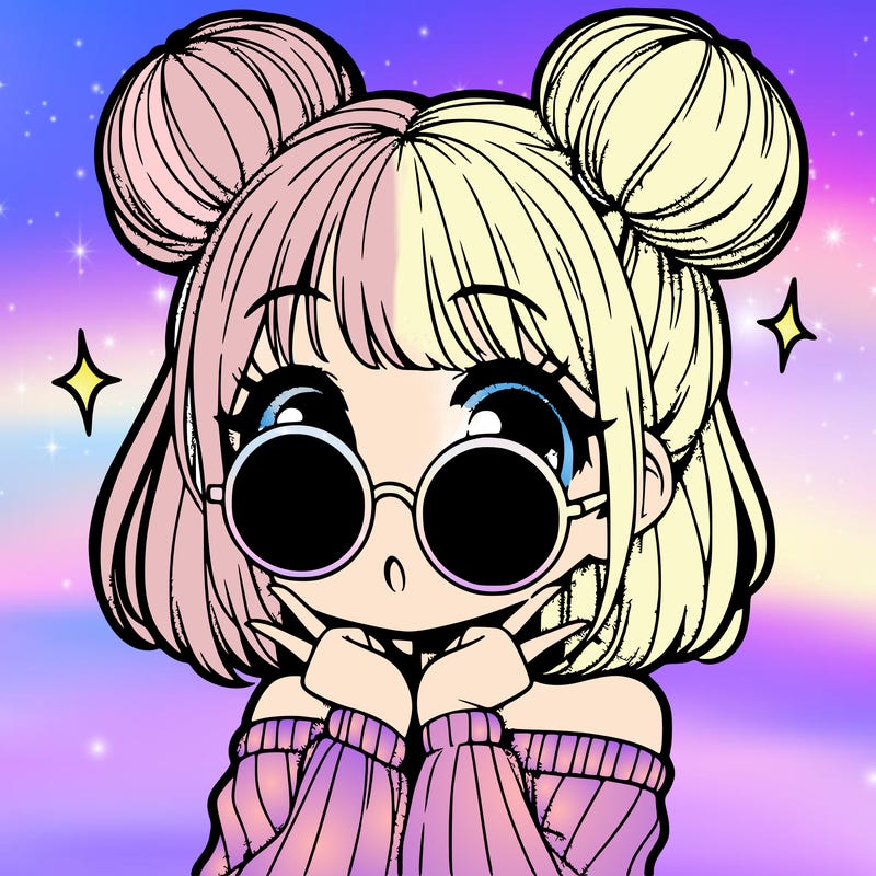 manga girl with hairbuns and sun shape sunglasses