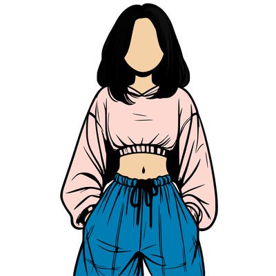 realistic girl faceless with baggy pants and a crop top