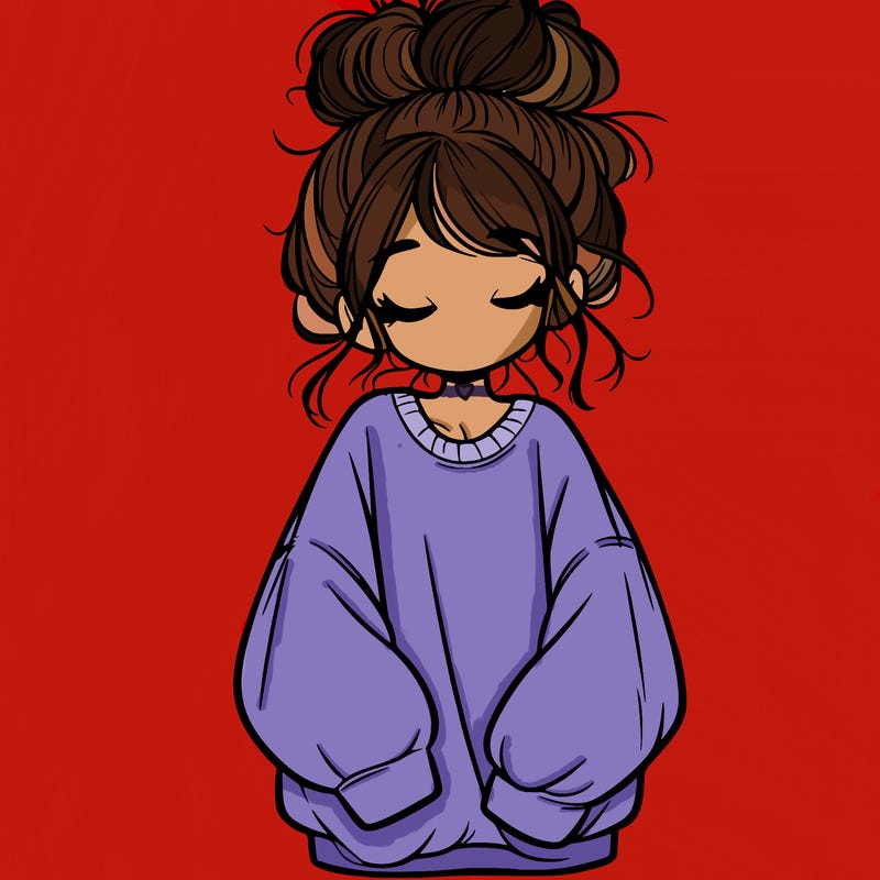 girl with baggy sweatshirt and messy bun