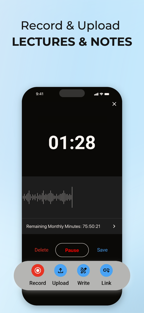 QuickTakes mobile app interface for recording and uploading lectures