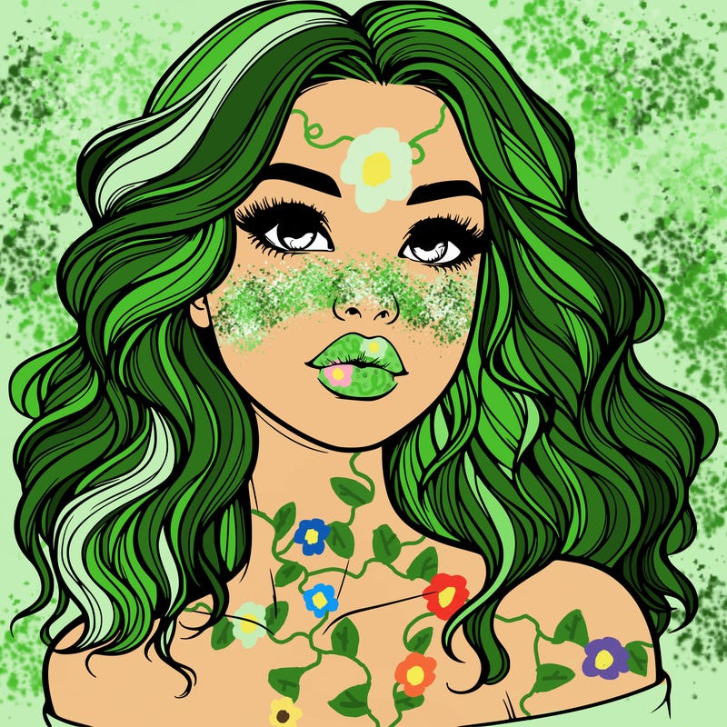 realistic girl with wavy hair and lips