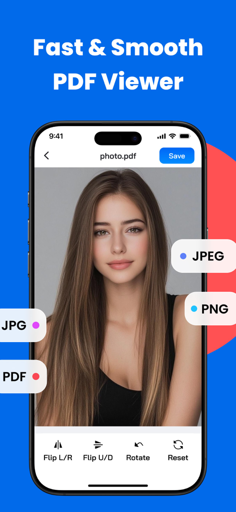 Tidy PDF - AI Scan Edit - Tidy PDF app screenshot showing a fast and smooth PDF viewer with image editing features and multiple file format options