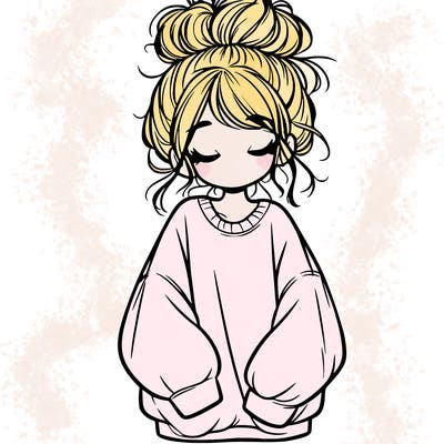 girl with baggy sweatshirt and messy bun