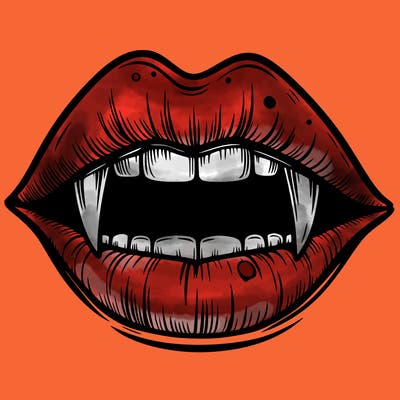 lips with vampire teeth