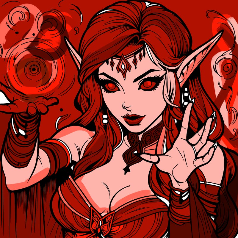 realistic scary beautiful elf sorceress casting spell