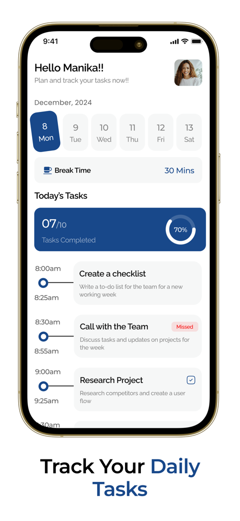 School TaskFlow - Task manager - School TaskFlow app dashboard showing daily tasks and completion progress