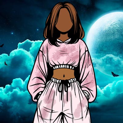 realistic girl faceless with baggy pants and a crop top