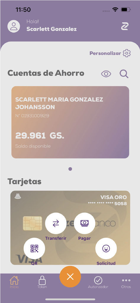 Zeta - 저축 계좌 잔액 및 신용카드 옵션을 표시하는 Zeta 은행 앱의 모바일 대시보드.