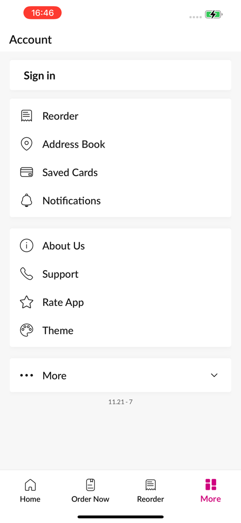 Roosters Chicken And Grill. - Roosters Chicken and Grill app account and settings menu