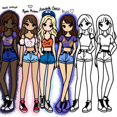 a group of girls wearing crop tops and shorts