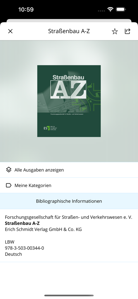 Straßenbau A-Z - Bibliographic information screen in the Strassenbau A-Z road construction reference app