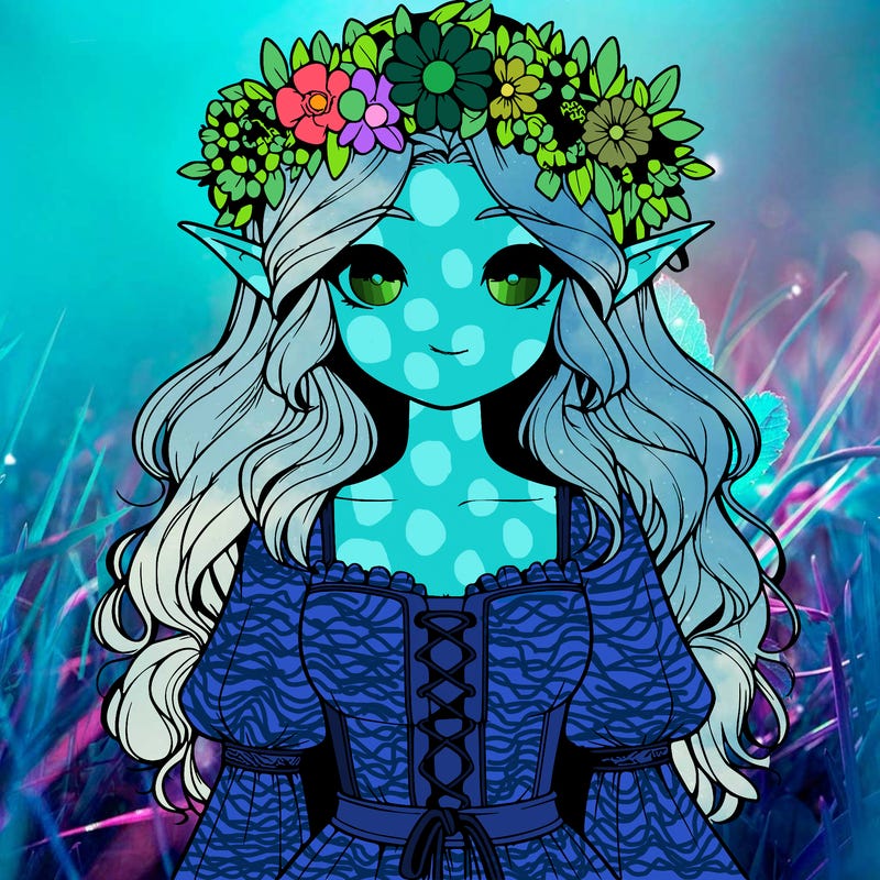 realistic elf girl wearing flower crown and dress