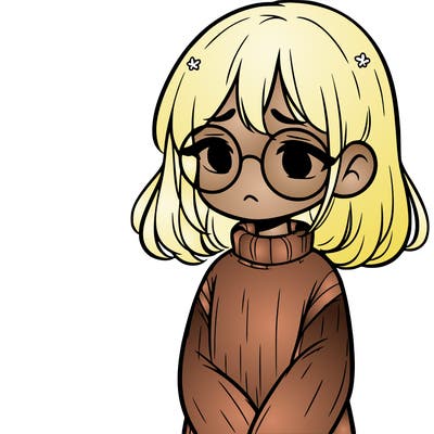 sad girl with glasses in a sweater