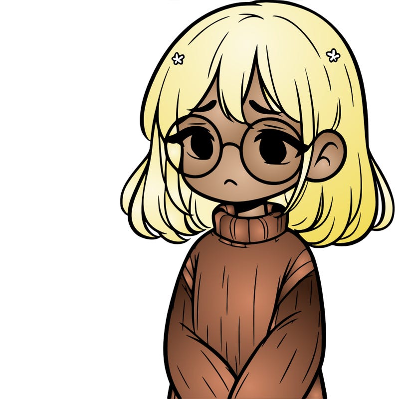 sad girl with glasses in a sweater