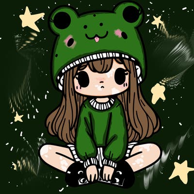 a girl wearing a frog hat and some frog socks