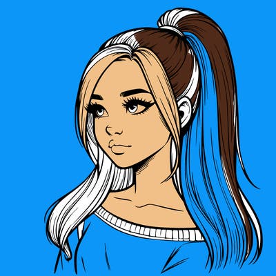 realistic girl with a high ponytail