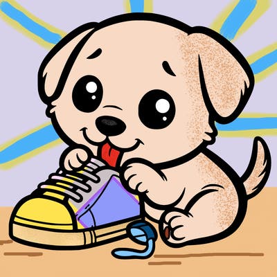 cute puppy chewing on a shoe