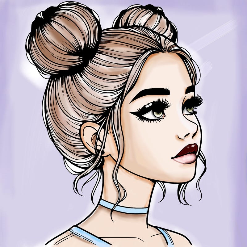 realistic girl with buns on the top of her head