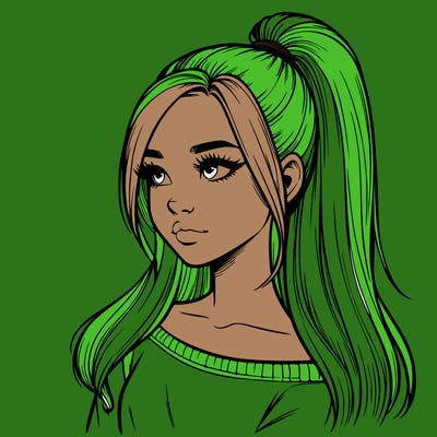 realistic girl with a high ponytail