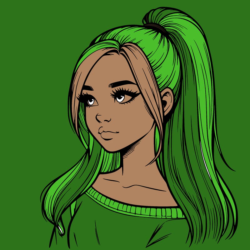 realistic girl with a high ponytail