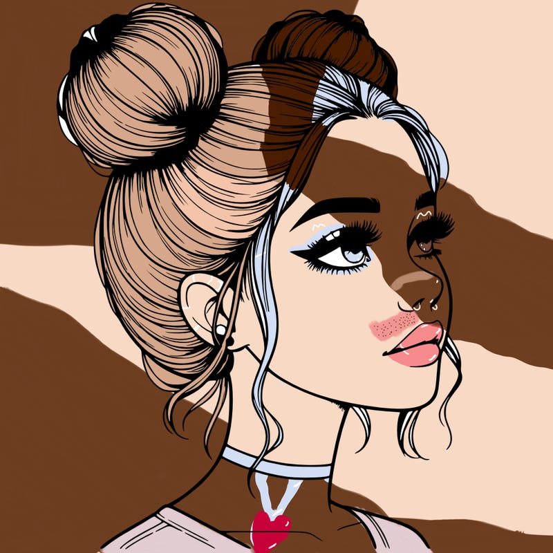 realistic girl with buns on the top of her head