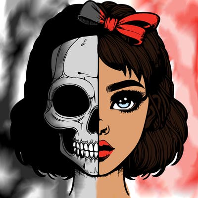 realistic girl with half skull mask