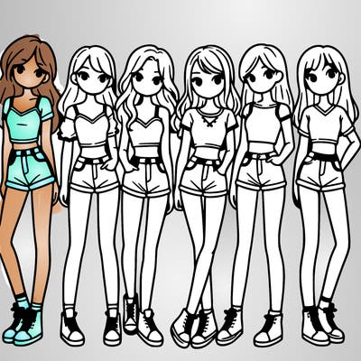 a group of girls wearing crop tops and shorts