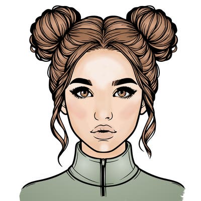 realistic woman that has space buns