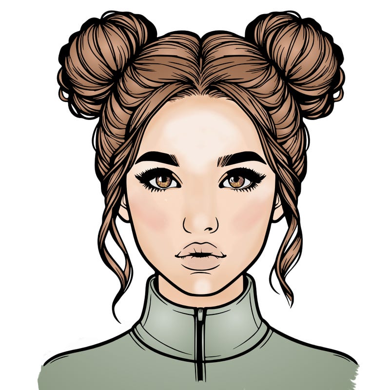 realistic woman that has space buns