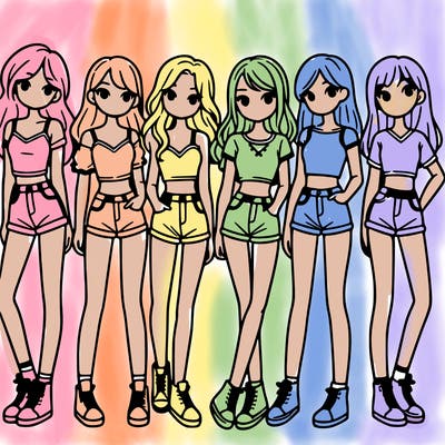 a group of girls wearing crop tops and shorts